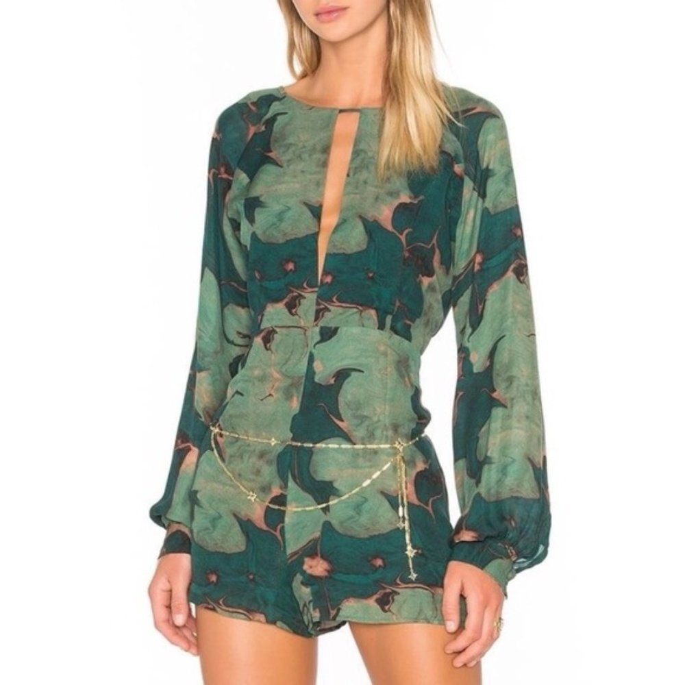 Stone Cold Fox Sienna Silk Romper Green Lily Print Size 1